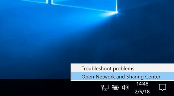 Chọn Open Network and Sharing Center Change adapter settings