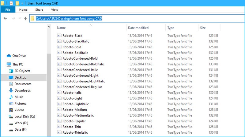 Mở thư mục lưu font DOWNLOAD FONT FULL AUTOCAD TIẾNG VIỆT