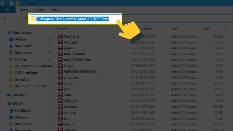 Đến thư mục chứa font CAD