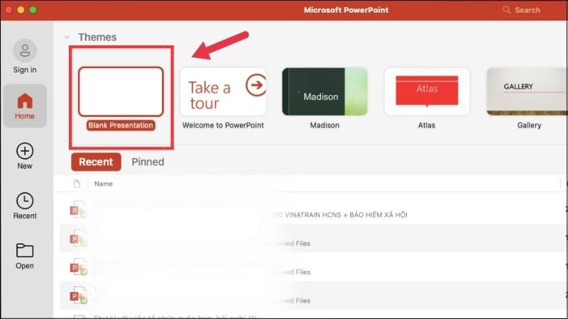 Mở Powerpoint > Chọn Blank Presentation